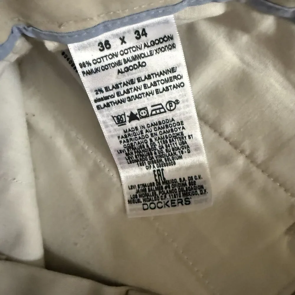 Dockers Men's Slim Fit Khaki Pants Flat Front Classic Size 36W x 34L